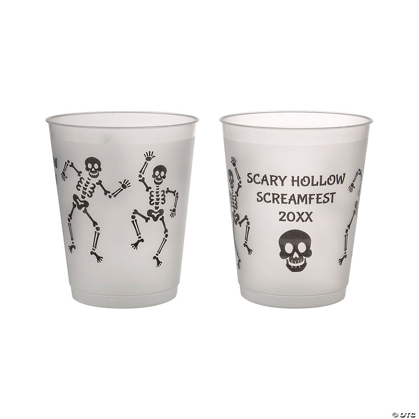 Bulk 50 Ct. 16 oz. Personalized Dancing Skeletons Double-Sided Reusable Plastic Cups Image