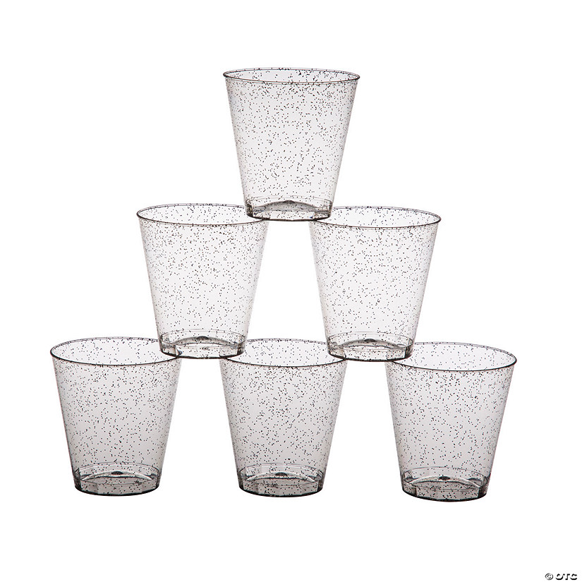 Bulk 50 Ct. Black Glitter Disposable Plastic Shot Glasses Oriental