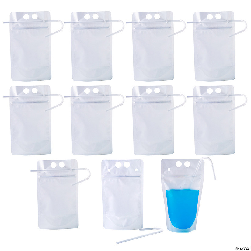Bulk 50 Ct. Clear Collapsible Plastic Drink Pouches with Straws Image