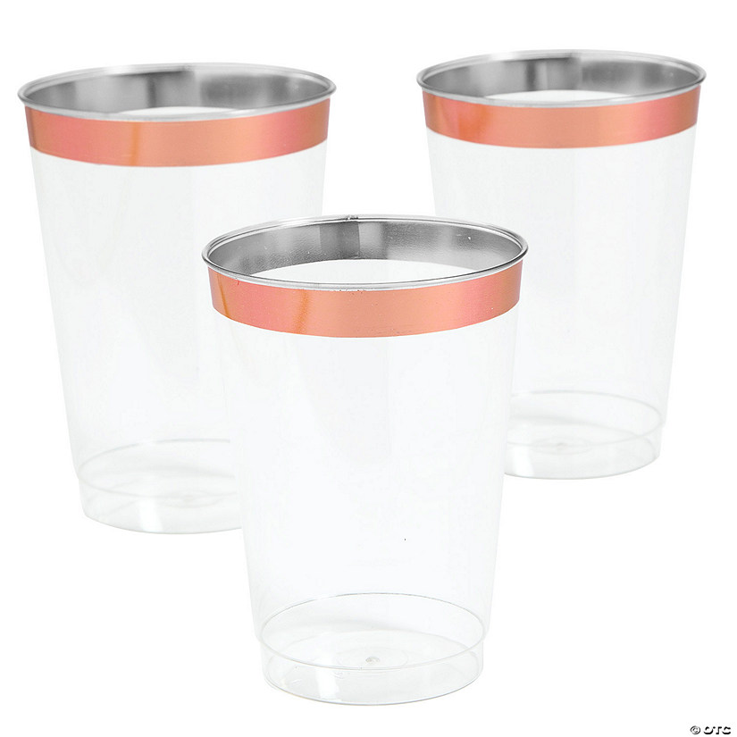 Bulk  50 Ct. Clear Plastic Cups with Rose Gold Rim Image
