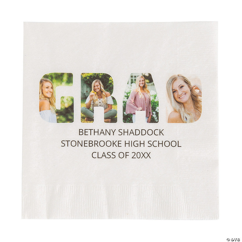 Bulk 50 Ct. Custom Photo Four Photos & Text Graduation Napkins Image