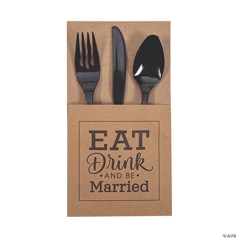 Bulk 50 Ct. Eat, Drink & Be Married Kraft Paper Cutlery Holders Image