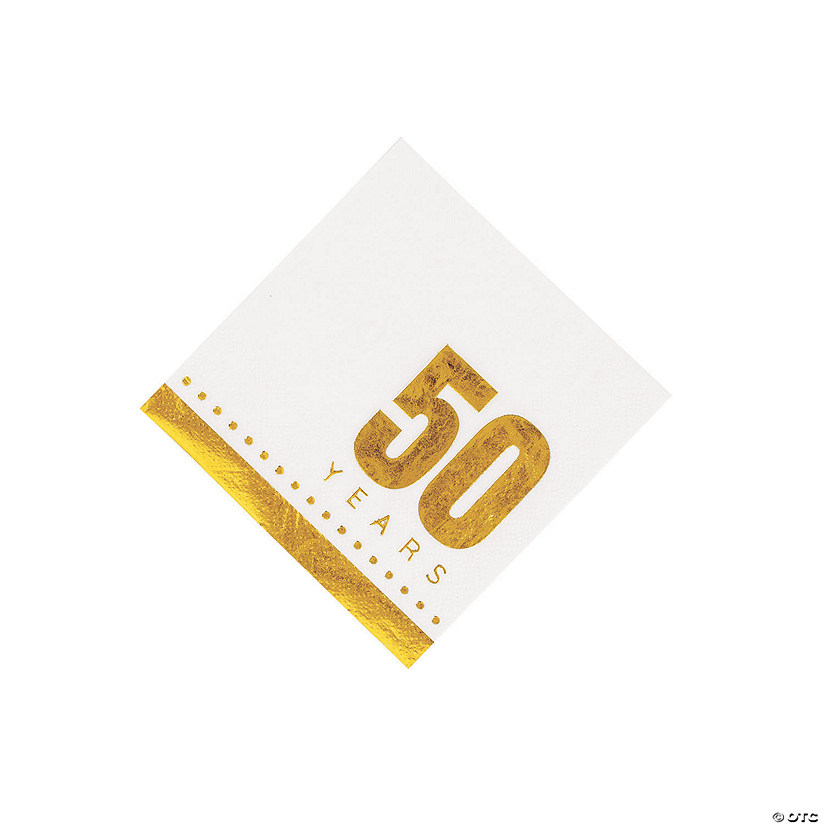 Bulk 50 Ct. Gold 50th Anniversary & Birthday Beverage Napkins Image