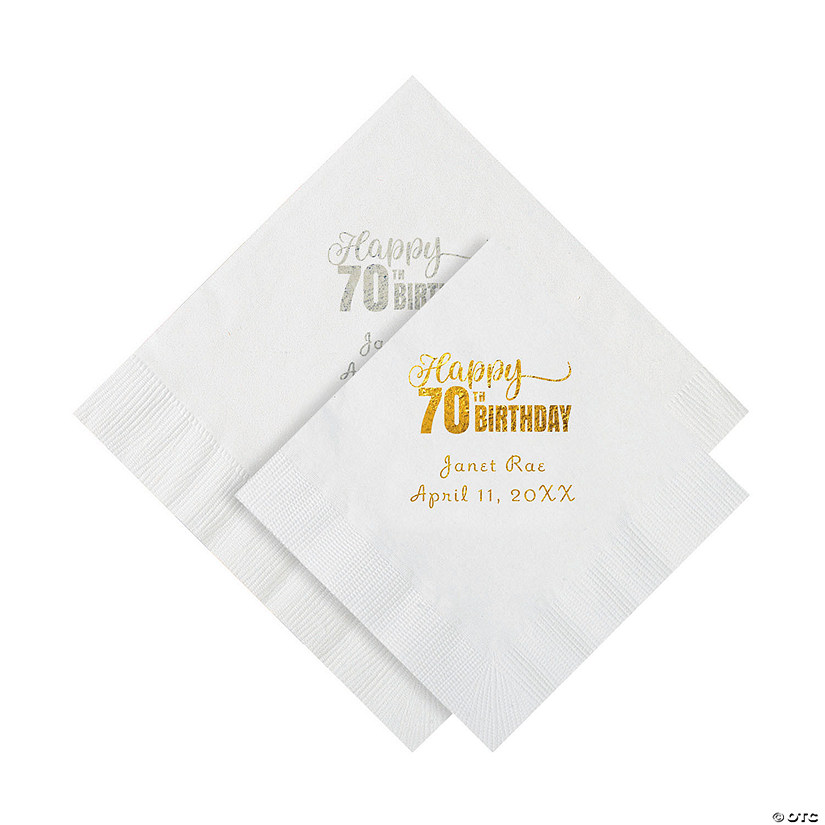 Bulk 50 Ct. Personalized 70th Birthday Beverage or Luncheon Napkins Image