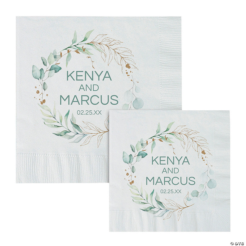 Bulk 50 Ct. Personalized Eucalyptus Wedding Print Napkins Image