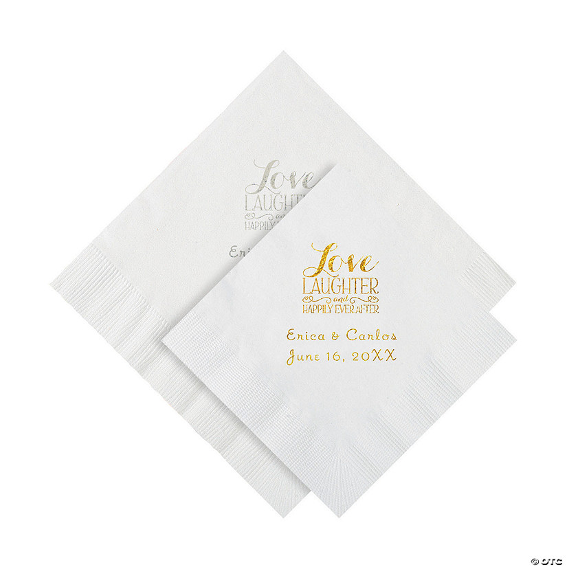 Bulk 50 Ct. Personalized Love Laughter & Happily Ever After Beverage or Luncheon Napkins Image