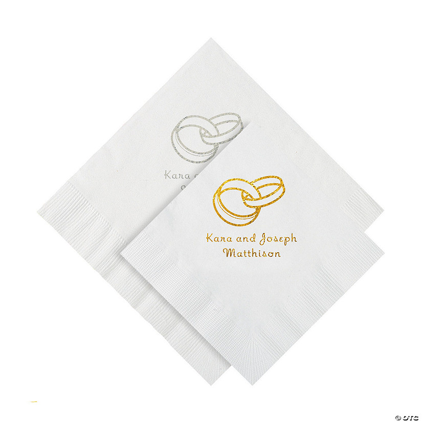Bulk 50 Ct. Personalized Wedding Ring Beverage or Luncheon Napkins Image