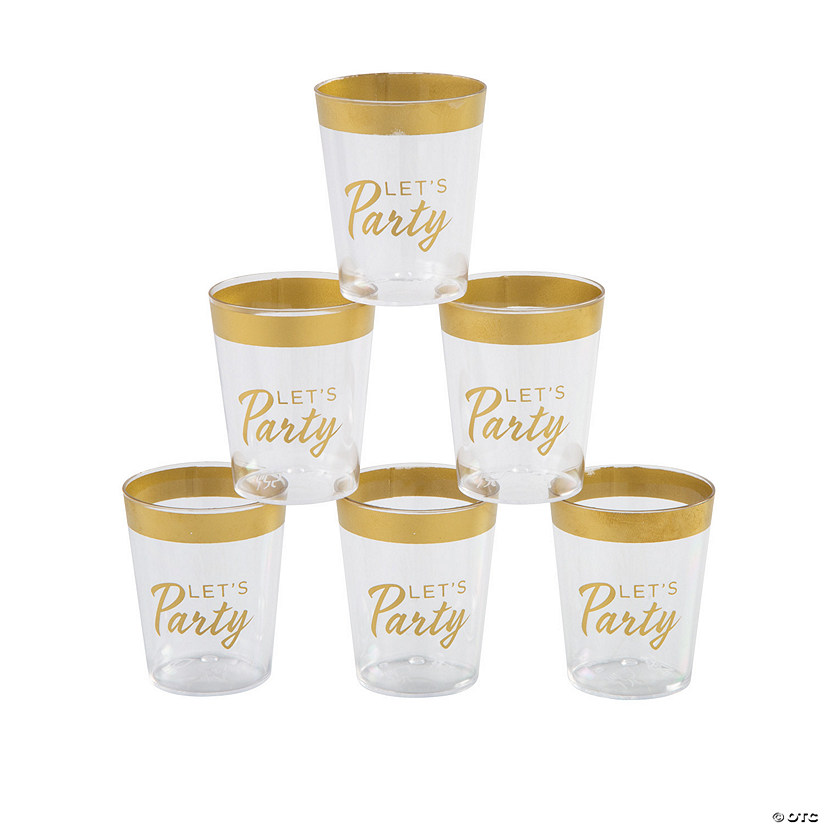 Bulk  50 Ct. Premium Let&#8217;s Party BPA-Free Plastic Shot Glasses with Gold Trim Image