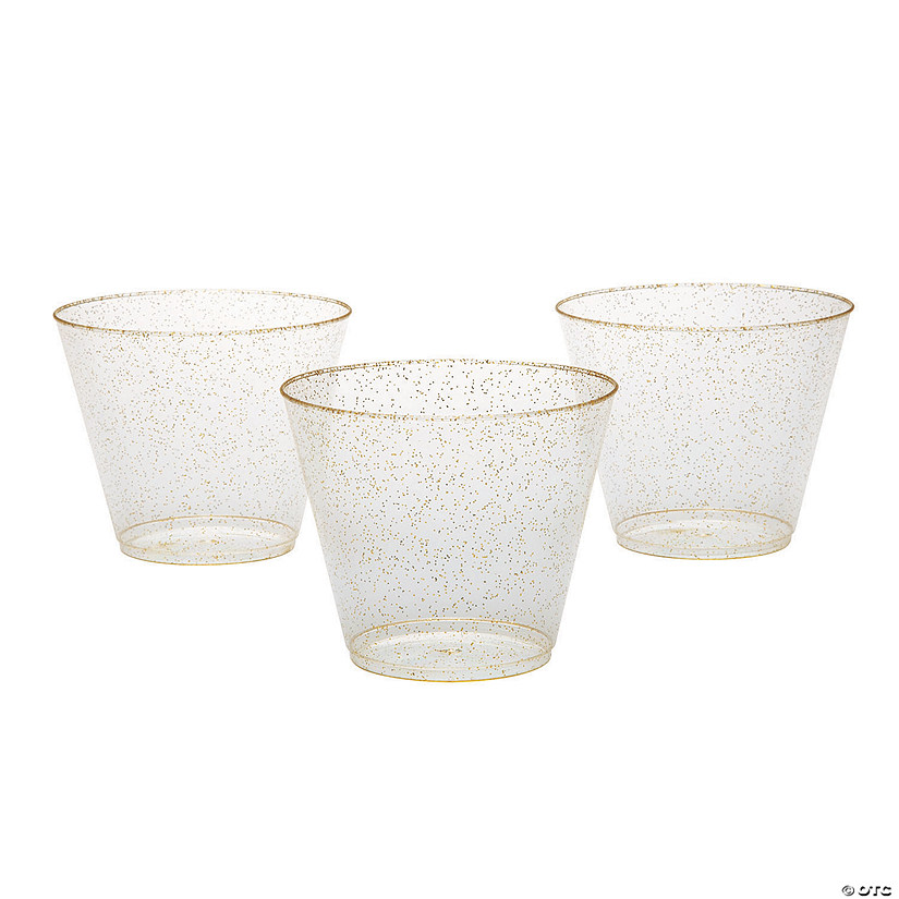 Bulk  50 Ct. Small Clear Plastic Cups with Gold Glitter Image