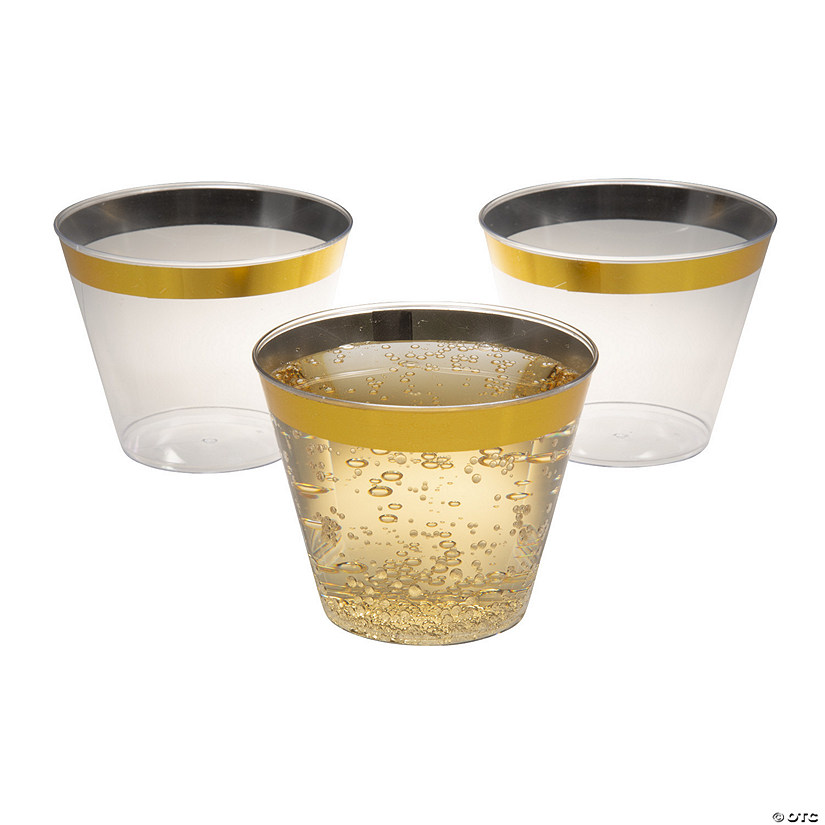 Bulk  50 Ct. Small Clear Plastic Cups with Gold Trim Image