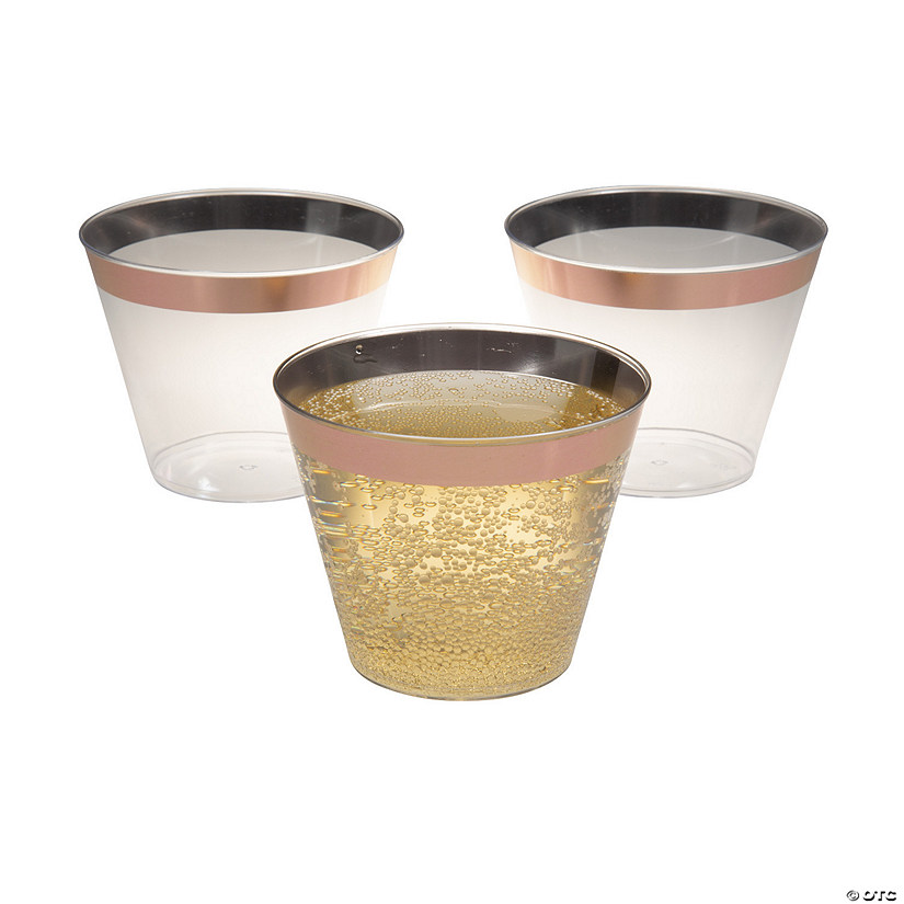 Bulk  50 Ct. Small Clear Plastic Cups with Rose Gold Trim Image