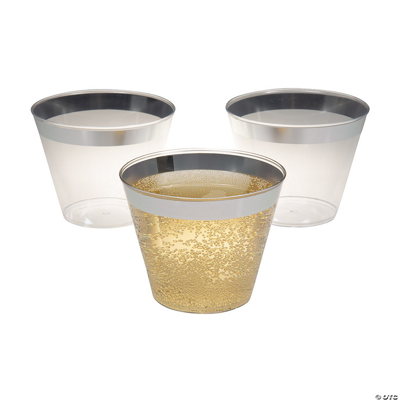 Bulk  50 Ct. Small Clear Plastic Cups with Silver Trim Image