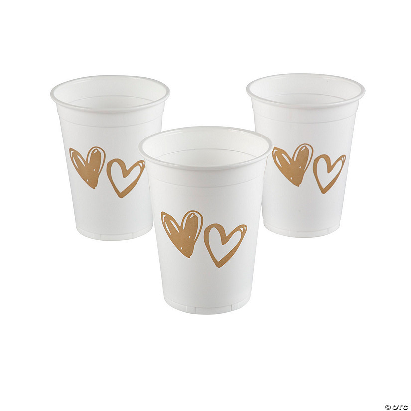 Bulk  50 Ct. White with Gold Hearts Plastic Cups Image