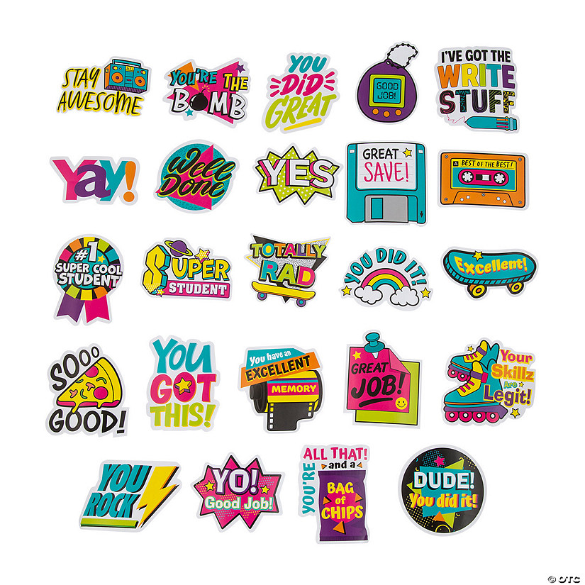 Bulk 50 Pc. 90s Theme Classroom Reward Sticker Assortment Oriental