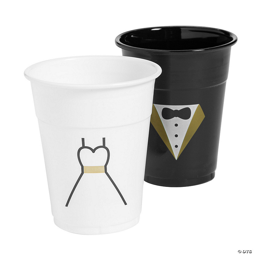 Bulk  50 Pc. Bride Dress & Groom Tux Plastic Cups Image