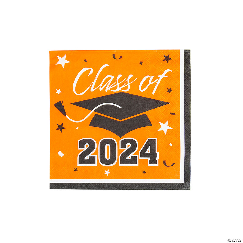 Bulk 50 Pc. Class of 2024 Orange Graduation Party Paper Luncheon Napkins Image