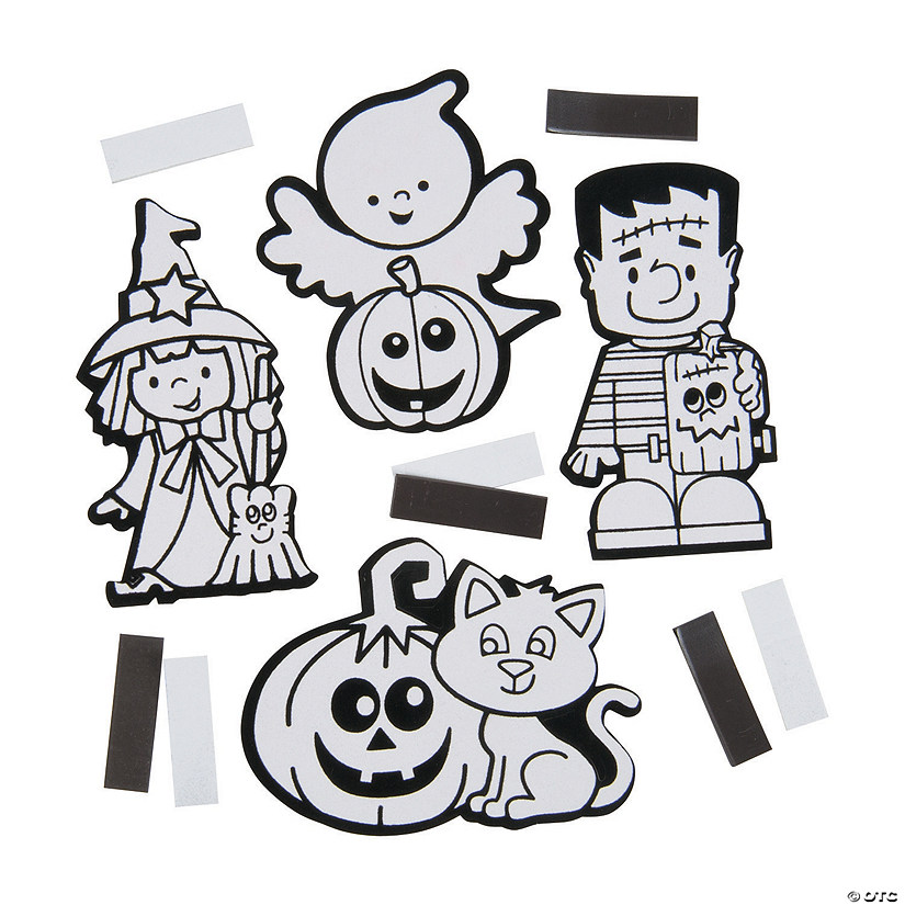 Bulk 50 Pc. Color Your Own Fuzzy Halloween Magnets Image