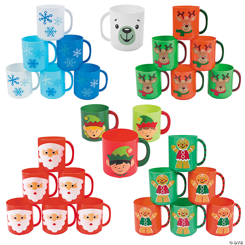 Bulk 72 Ct. Christmas Characters &amp; Icons Multicolor Plastic Mugs Kit Image