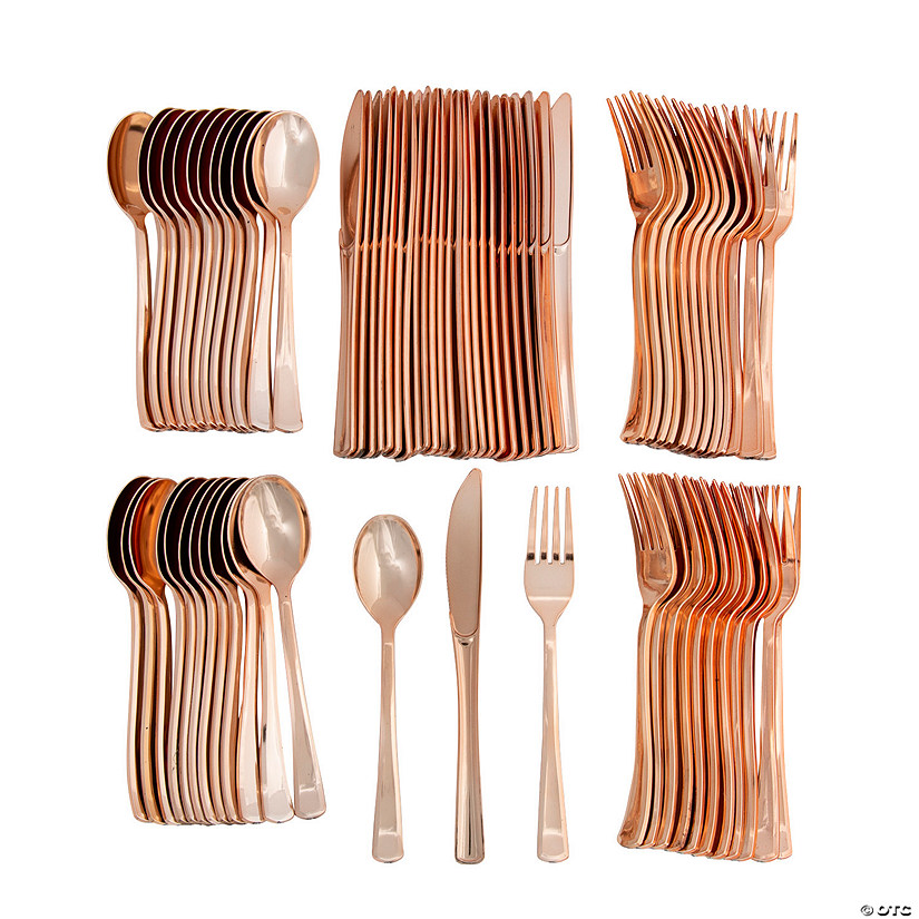 Bulk  72 Ct. Premium Metallic Rose Gold Cutlery Set Image