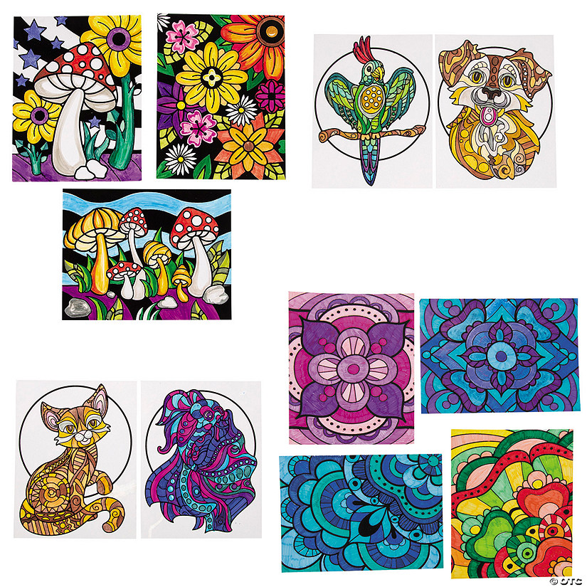 Bulk 72 Pc. Color Your Own Fuzzy Patterned Posters Image