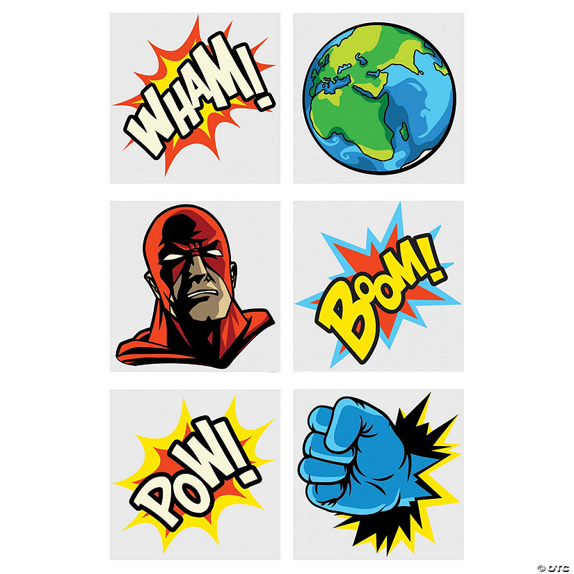 Bulk 72 Pc. Comic Superhero Temporary Tattoos Image