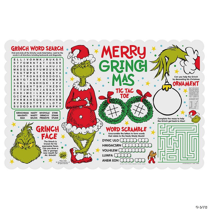 Bulk  72 Pc. Dr. Seuss&#8482; The Grinch Activity Placemats Image