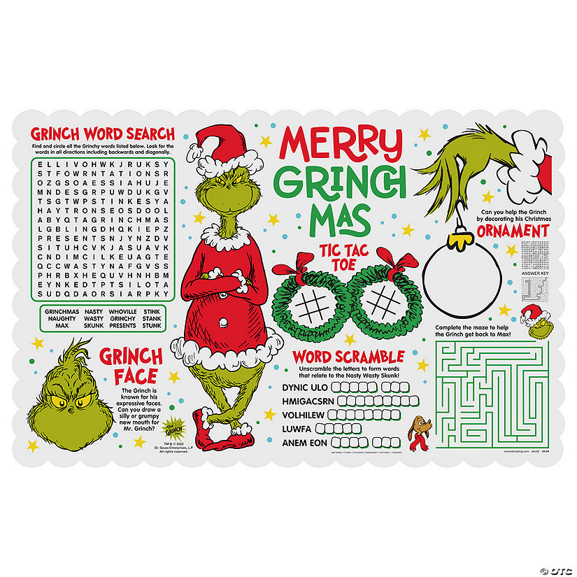 Bulk 72 Pc. Dr. Seuss™ The Grinch Activity Placemats