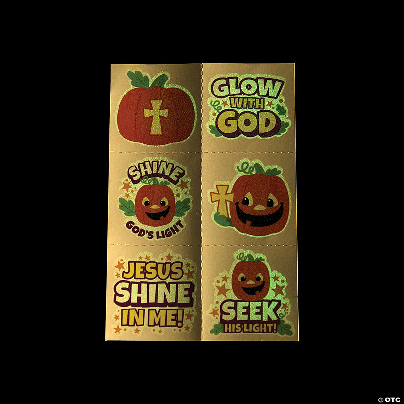 Bulk 72 Pc. Glow-in-the-Dark Christian Pumpkin Temporary Tattoos Image