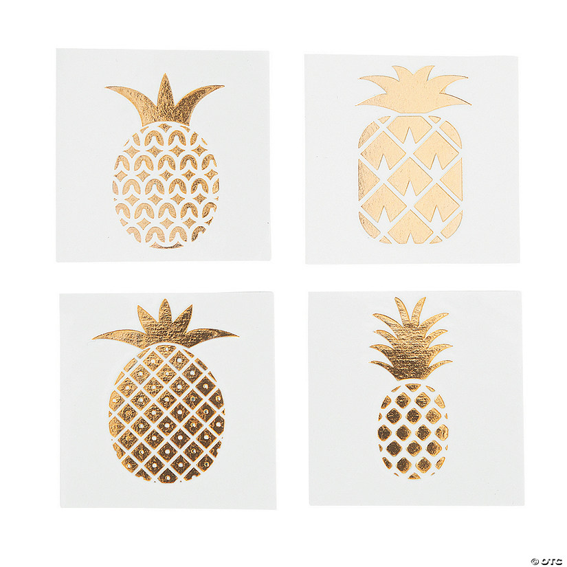 Bulk 72 Pc. Gold Foil Pineapple Temporary Tattoo Assortment Image