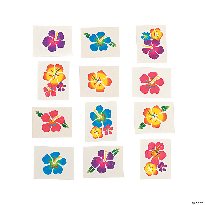 Bulk 72 Pc. Hibiscus Glitter Temporary Tattoos - 72 Pc. Image