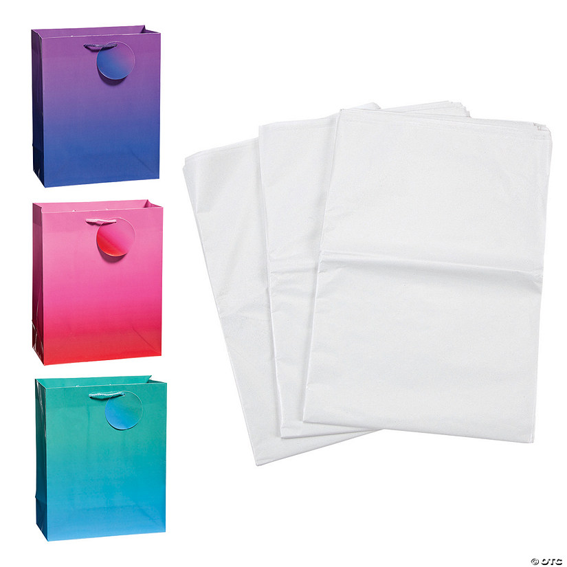 Bulk  72 Pc. Medium Ombre Gift Bags & Tissue Paper Kit Image