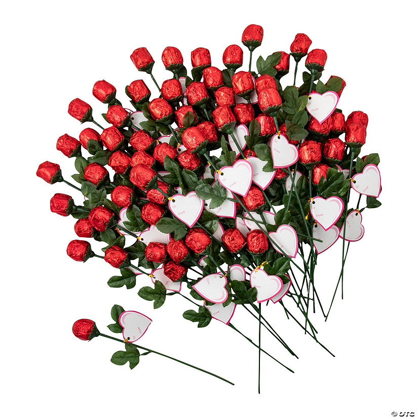 Bulk 72 pc. Mini Red Foil-Wrapped Chocolate Roses Image