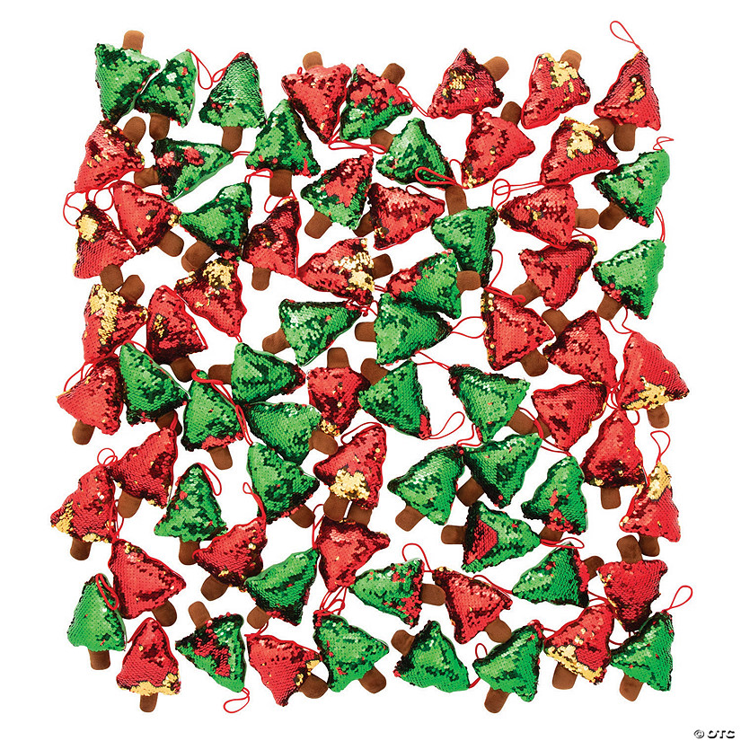 Bulk 72 Pc. Reversible Sequin Plush Christmas Tree Ornaments Image
