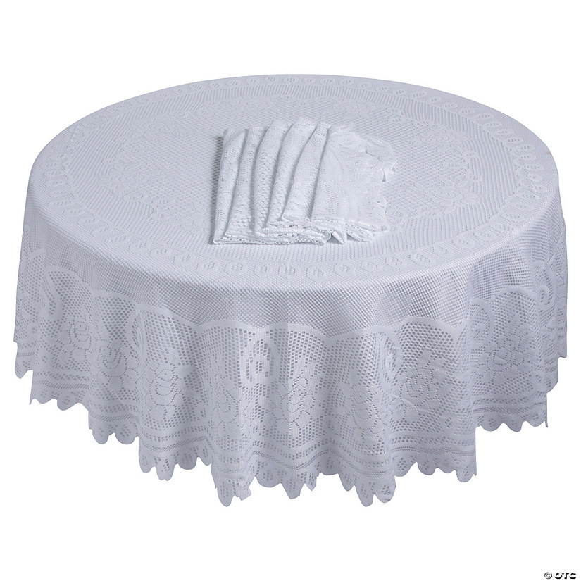 Bulk 80" Round White Lace Polyester Tablecloths - 12 Pc. Image