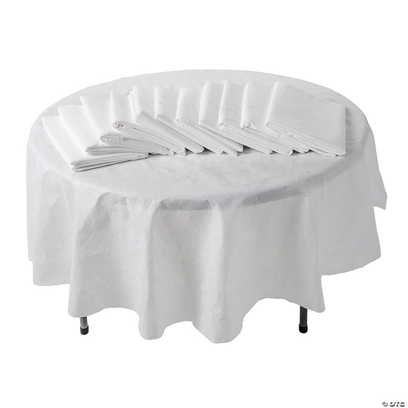 Bulk 82" 12 Pc. White Round Vinyl Tablecloths with Flannel Back Image