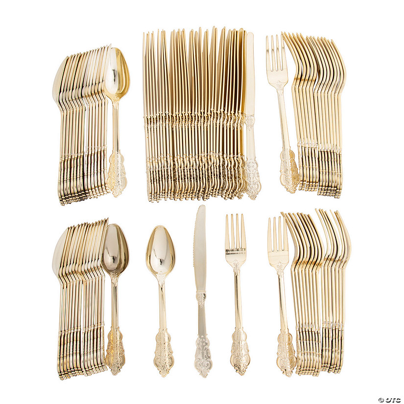 Bulk 96 Ct. Premium Ornate Gold Plastic Cutlery Sets Image