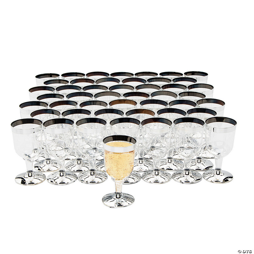 Bulk  96 Ct. Silver Rimmed Mini Plastic Wine Glasses Image