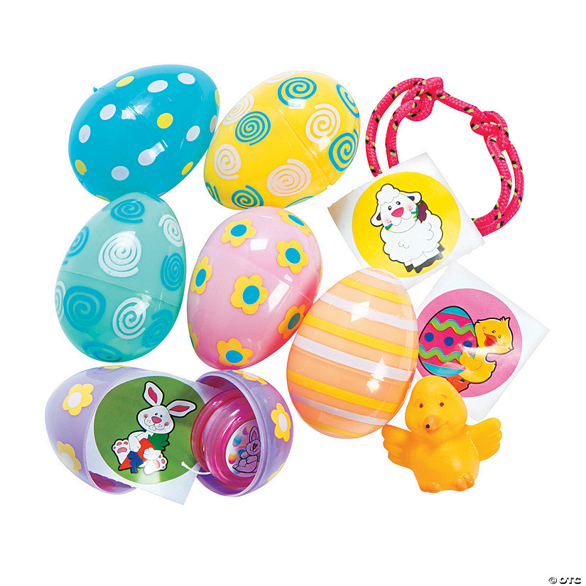 Bulk 96 Pc. 2 1/4" Value Pastel Patterned Toy-Filled Plastic Easter Eggs Image