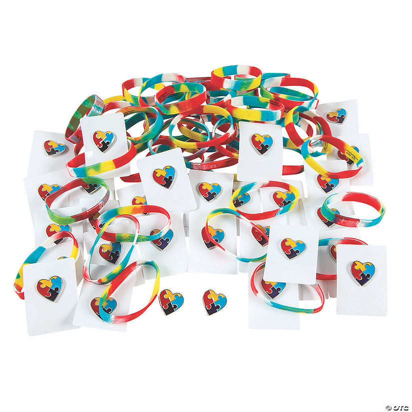 Bulk 96 Pc. Autism Awareness Bracelets & Pins Image