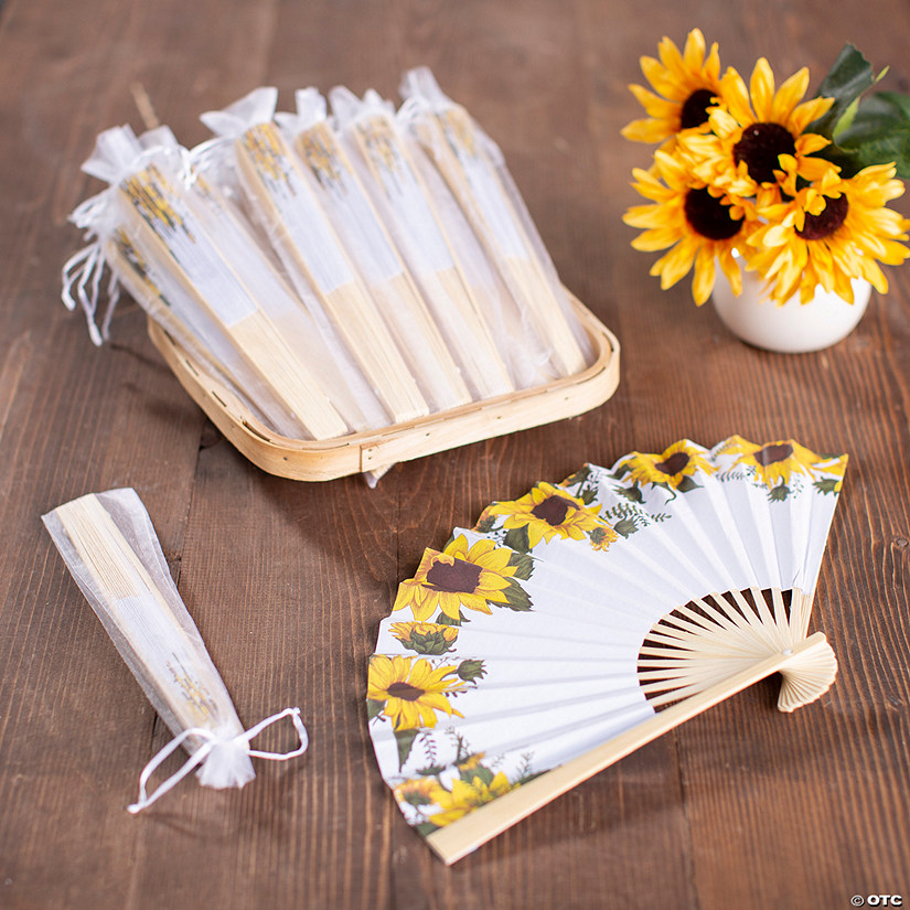 Bulk  96 Pc. Organza Bag & Sunflower Fan Kit Image
