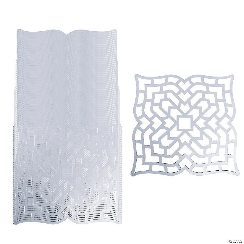 Bulk 96 Pc. Silver Foil Laser-Cut Geometric Pattern Chargers Image