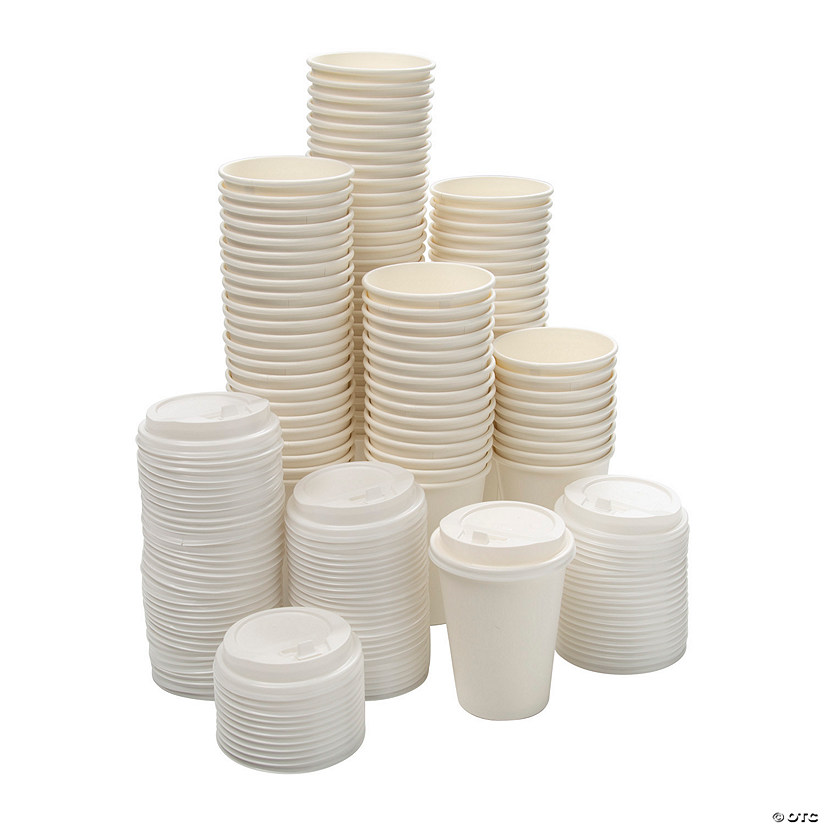 Bulk 96 Pc. White Coffee Cups with Lids Image