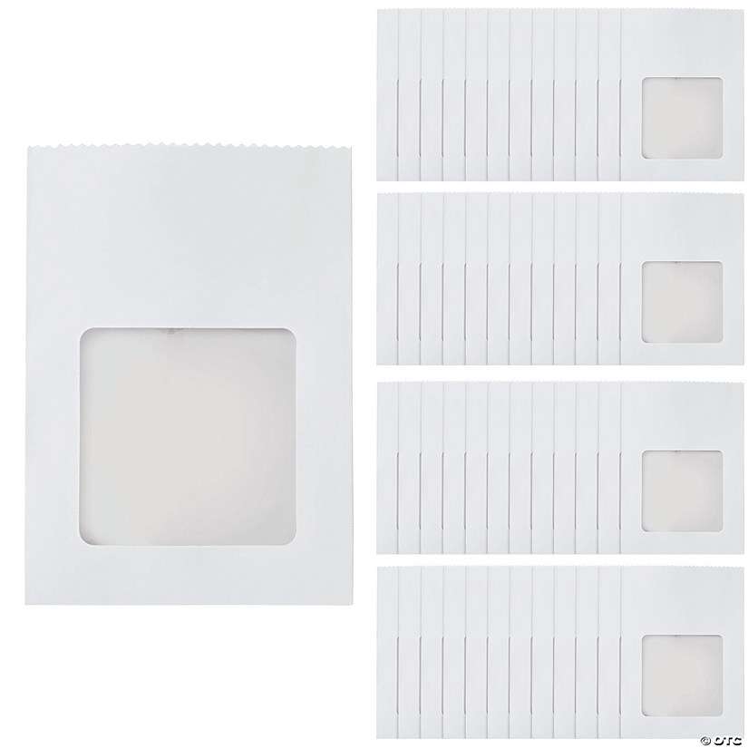 Bulk 96 Pc. White Paper Treat Bags with Cellophane Window Image