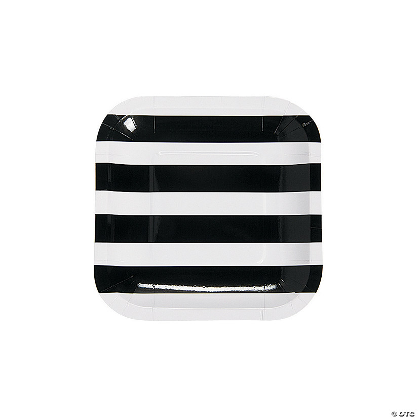 Bulk Black & White Striped Square Paper Dessert Plates - 50 Ct. Image
