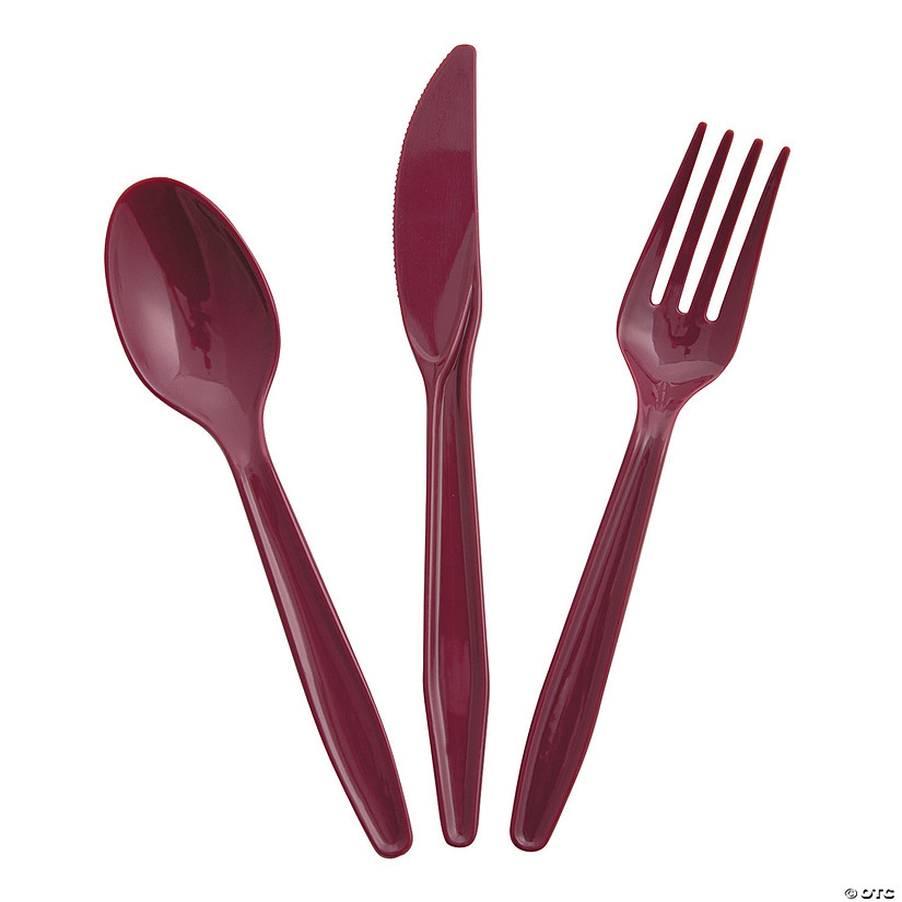 Bulk Burgundy Plastic Cutlery Sets for 70 Image