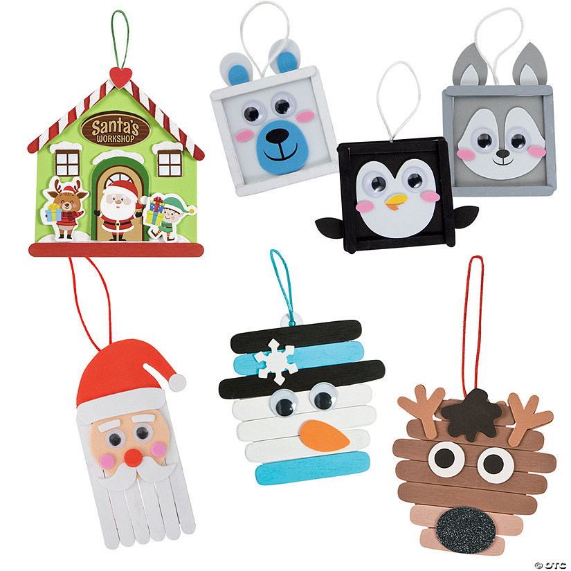 Bulk Christmas Craft Stick Ornament Craft Kit Assortment Makes 60