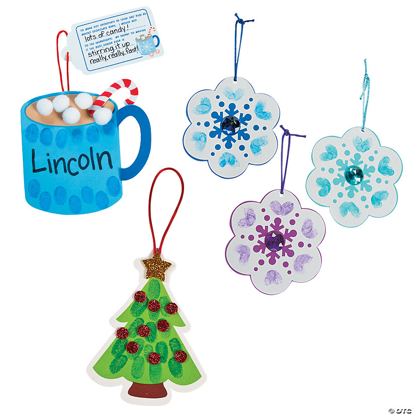 Bulk Christmas Thumbprint Ornament Craft Kit Assortment Makes 60