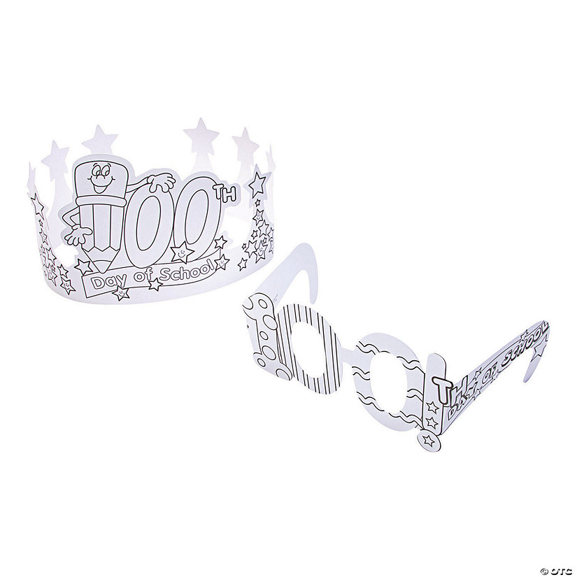 Bulk Color Your Own 100th Day of School Crowns & Glasses Kit for 48 Image