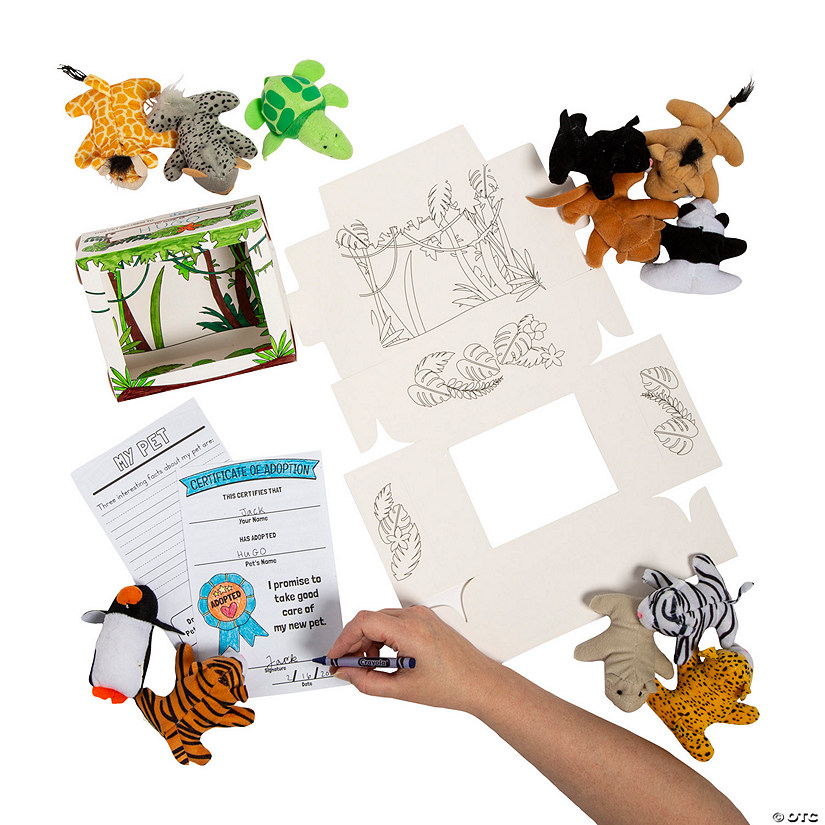 Bulk Color Your Own Mini Stuffed Jungle Animal Desk Pet Habitat Kit for 48 Image