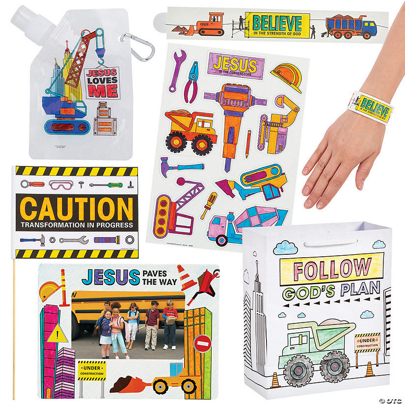 Bulk Color Your Own Religious Construction Handout Kit for 12 Image